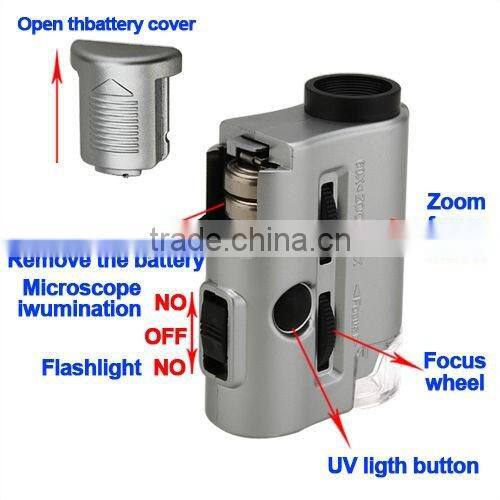 KMT Mini 30-60X Pocket Microscope Loupe LED UV Light Magnifier