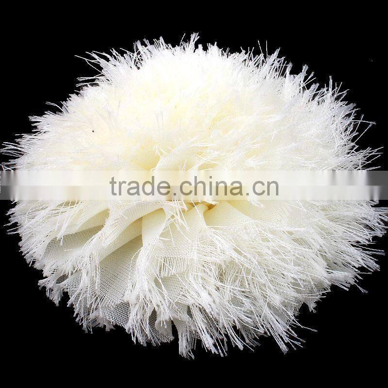 fraying chiffon flower puff ball for kids hair accessories