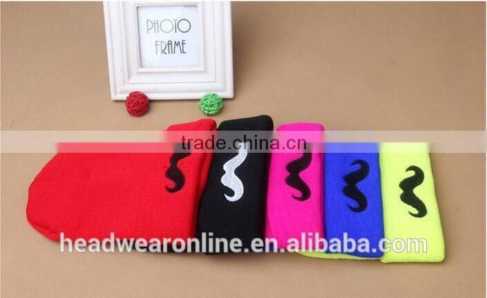 Custom Fashion High Quality Moustache Embroidey Knitted Hats And Beanie Hats