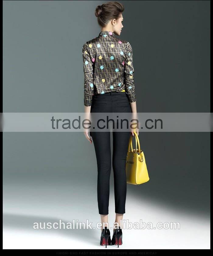 latest western long sleeve lapel print shirt design for women