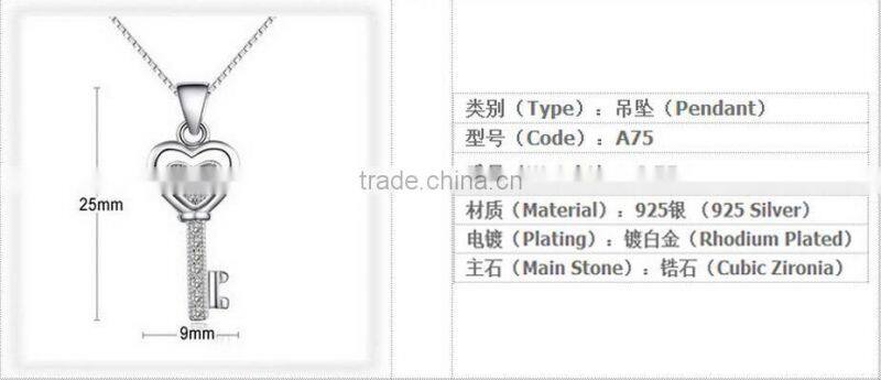 925 Sterling Silve Trendy Heart Shape Key Pendant
