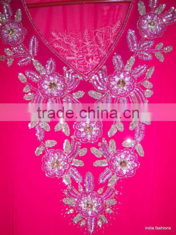 PINK GEORGETTE LONG TUNIC BLOUSE SHIRT Embroidered BOLLYWOOD kaftan cover up