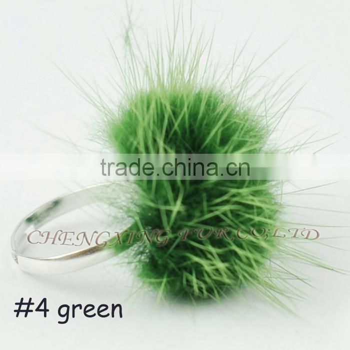 CX-A-27 Decoration Colourful Genuine Mink Fur Ball Finger Ring