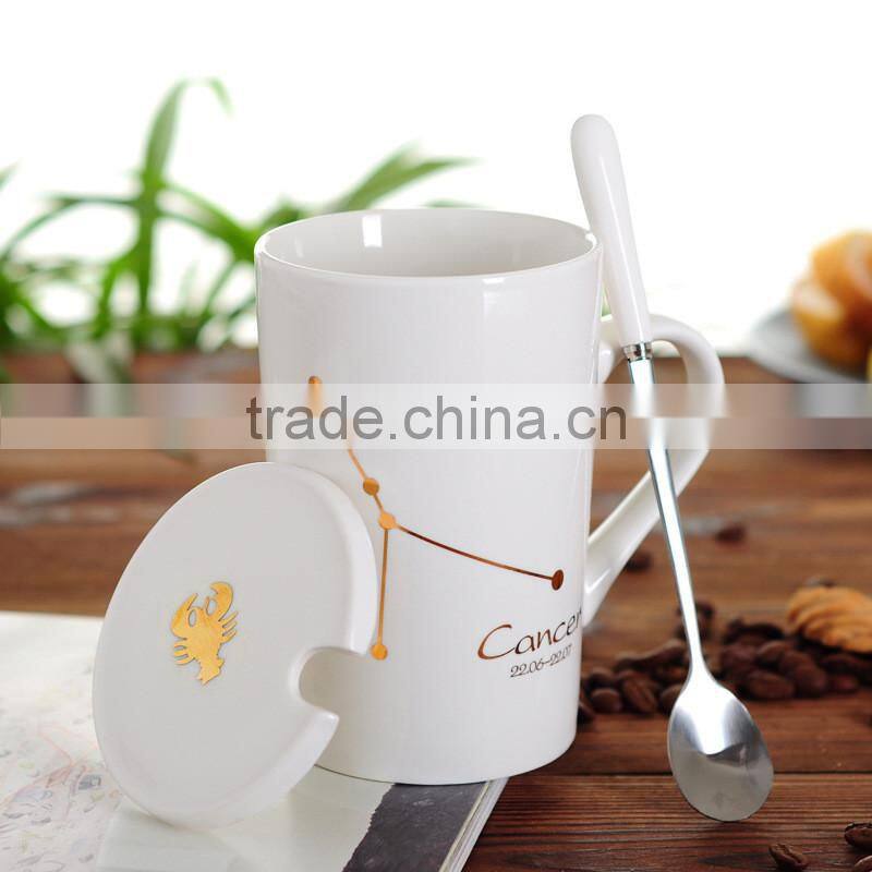 2017 Hot Sell 420 ML Ceramic Tea Cup Coffee Cup Mug Cup With Lid And Spoon