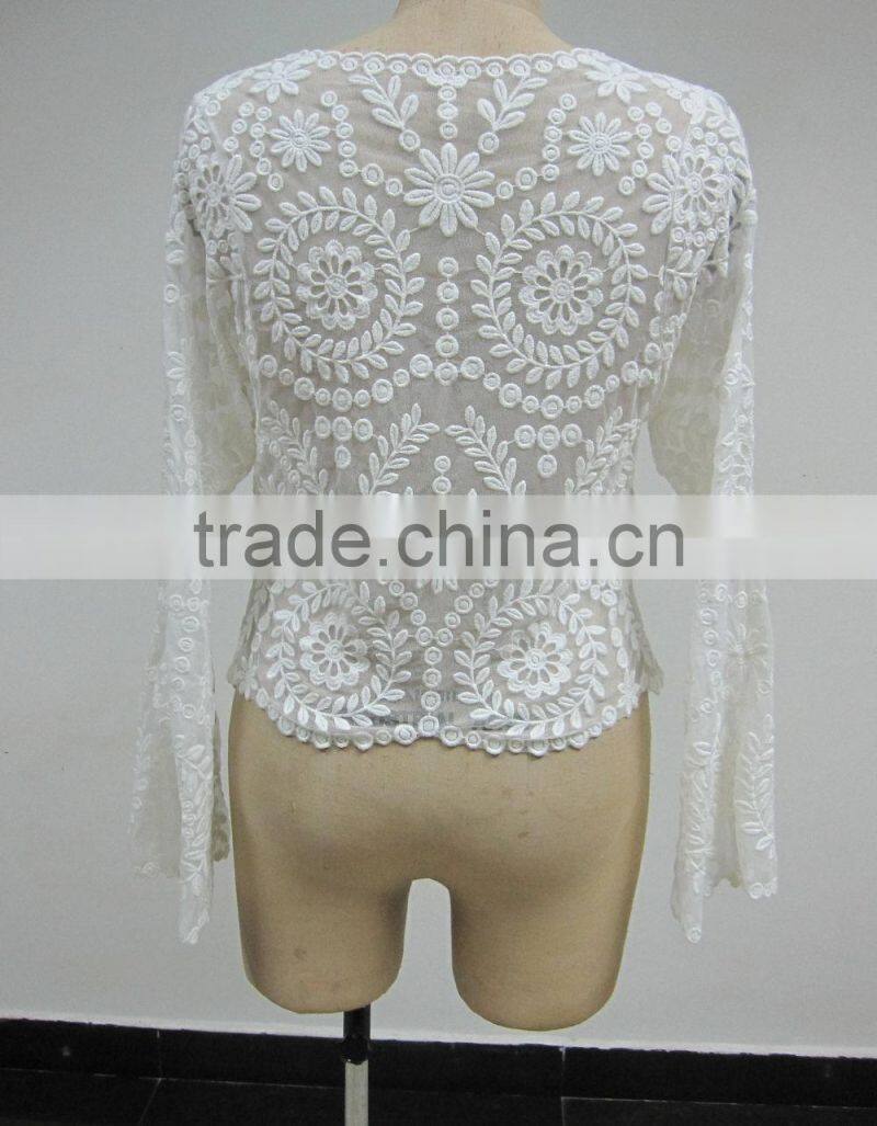 new ladies embroidered summer beach cover lace fashion top