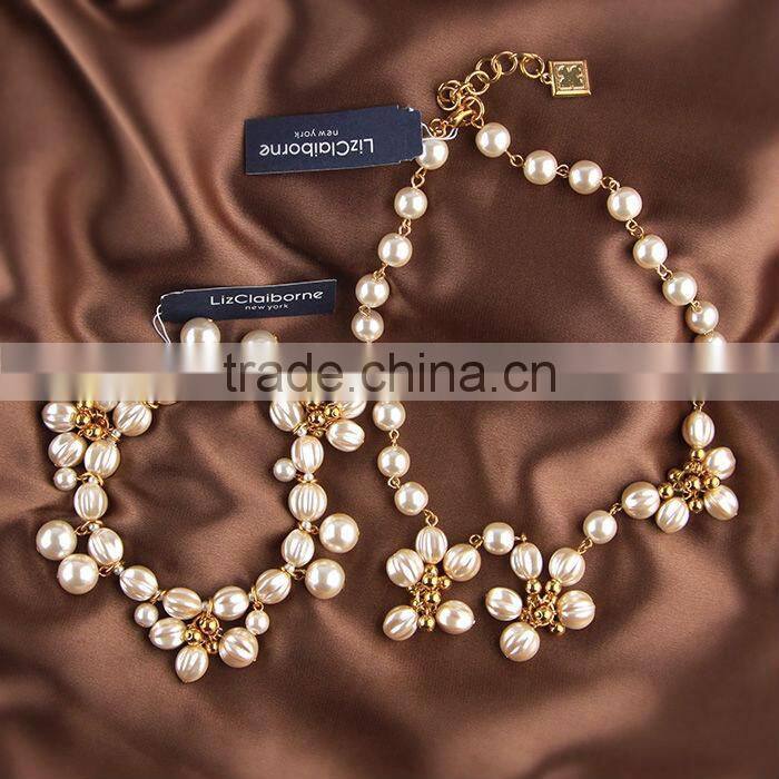 fashion pearl necklace bracelet earring sets, elegant woman peartl jewelry set, high quality costume jewelry