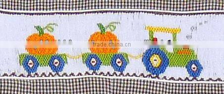 Baby Boys Brown Gingham Smocked Pumpkin Train Longall