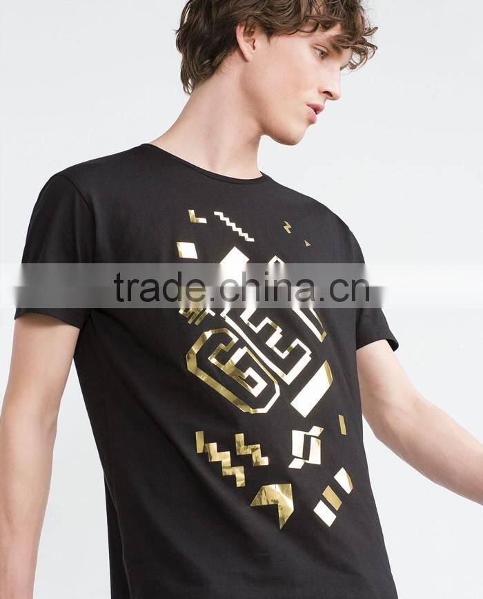 Fashion design golden printed custom t shirt printing