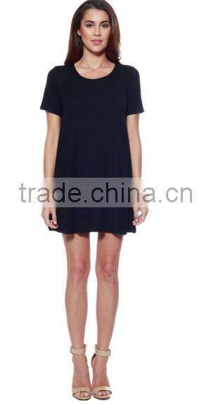 Women Clothing Shortsleeve Loose Flowy Stretch Fabric Knit Crewneck Tunic dresses for women