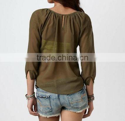 2013 sexy women sheer chiffon blouse new designs