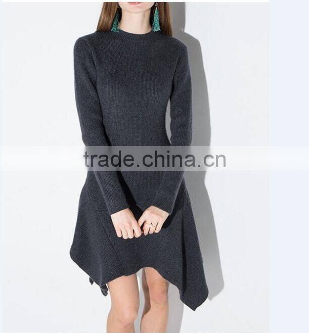 Women's autumn new arrival long sleeve knitted slim fit irregular bottom dress