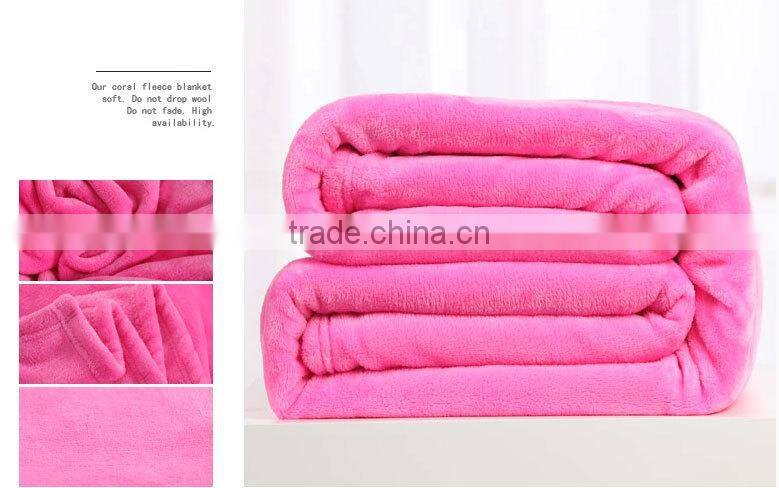 2015 Hot Sale Fabric China Factory Wholesale Throw Bedding Set 100% Polyester Solid Coral Fleece Blanket