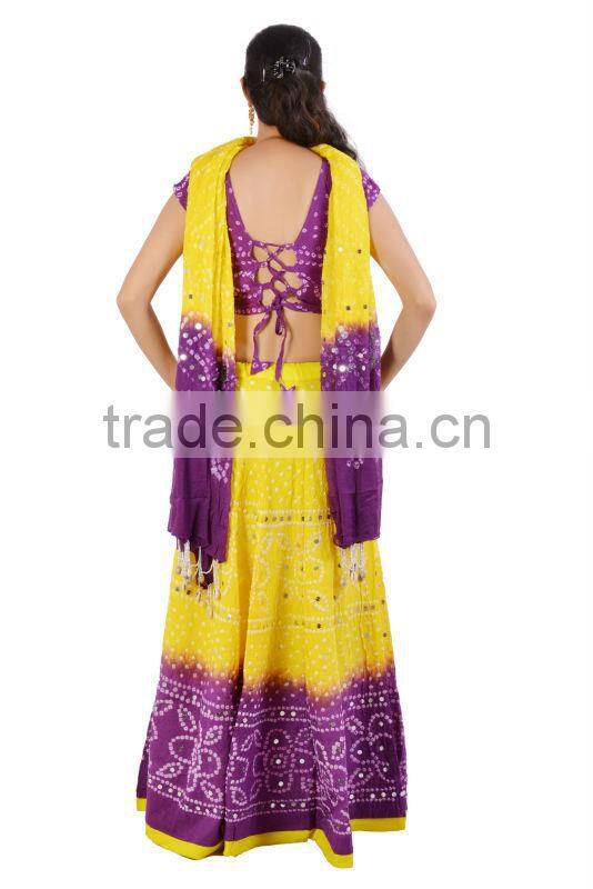 Indian Long Evening Dresses Bandhej Lehenga Choli