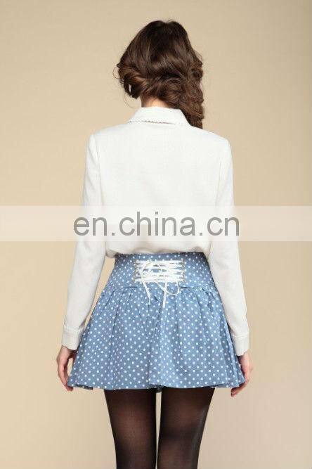 colledge style long sleeve shirt with spot printed mini skirt suits