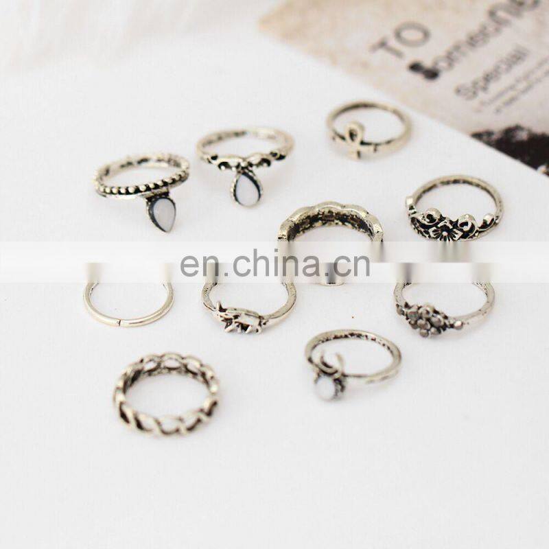 10x Vintage Rings Tribal Ethnic Knuckle Hippie Stone Joint Ring Set Jewelry