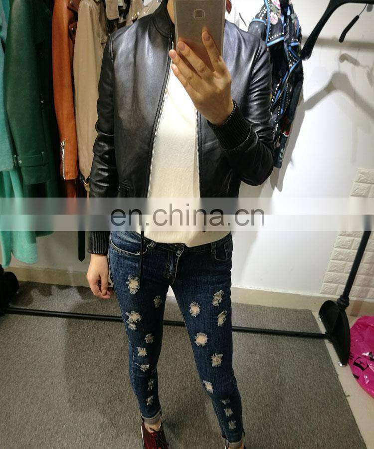 2017 Slim Red Leather Jacket Design Motorcycle Leather Ladies Short Jacket