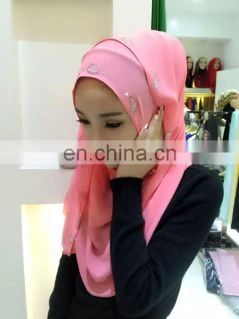 2016 new fashion Elegant Women Plain Long Chiffon with diamond Hijabs Arab Dubai Muslim Scarf
