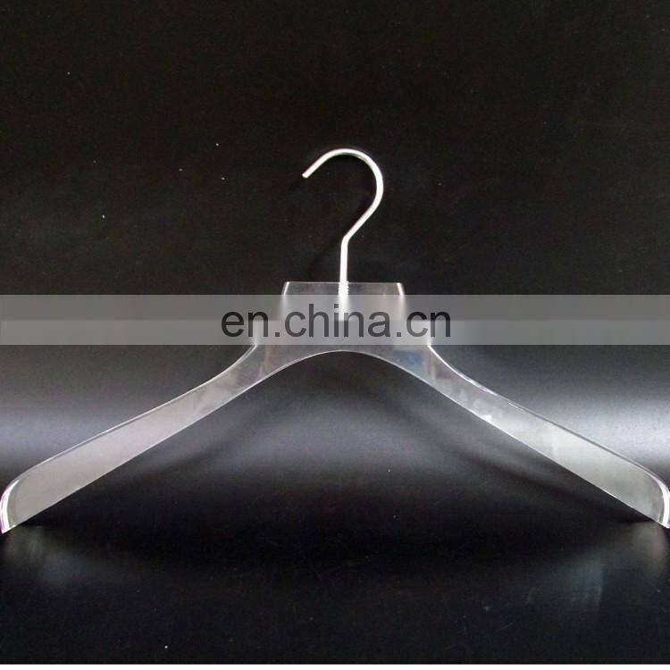 Custon plexiglass acrylic plastic transparent high profile vintage clothing store hotel display hanger hotel