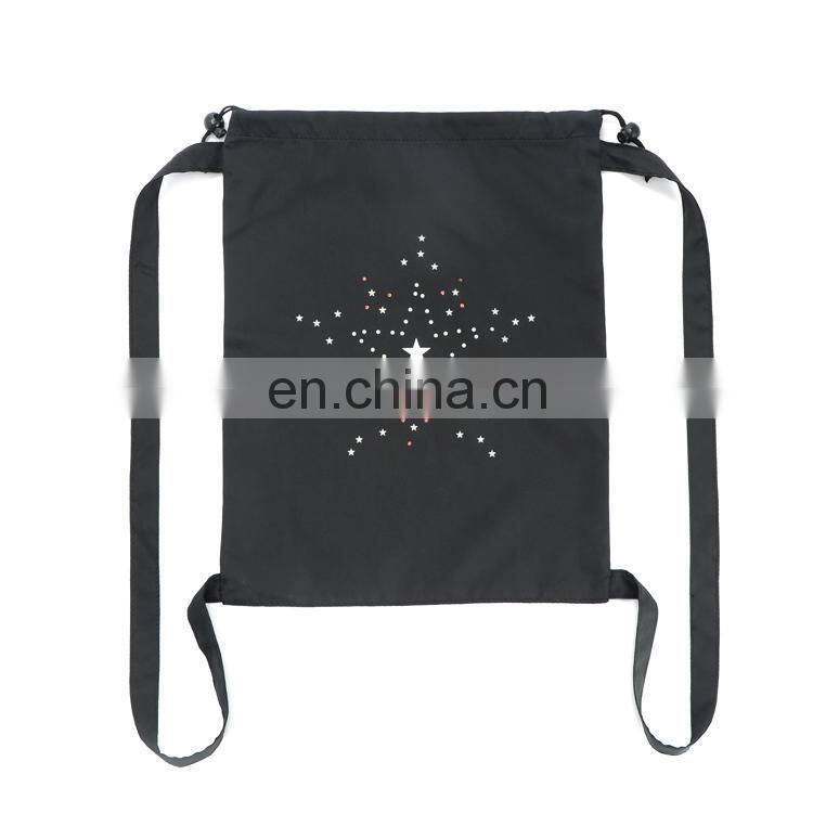 Custom black canvas glitter drawstring duffle backpack bag