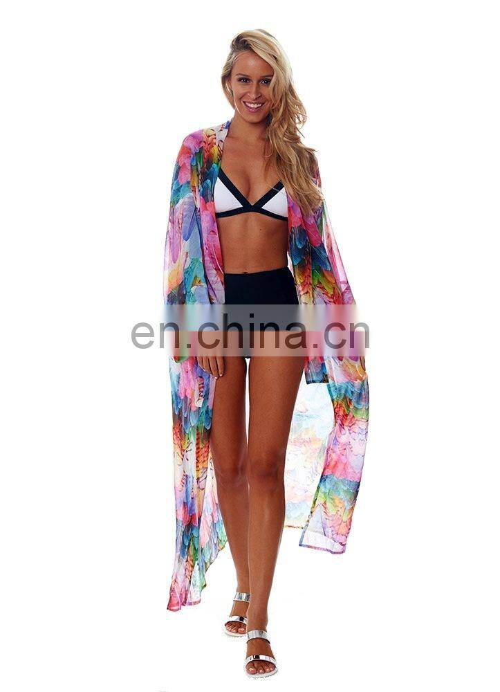 New Print Bohemian Long Chiffon Beach Dress Sarong Robe de Plage Kaftan Pus size Sexy Women Summer Dress Pareos Saida de Praia