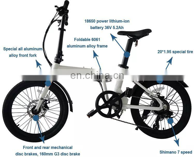 BEBHM20BM 20 Inch 36V Foldable Electric Bicycle With LCD Display, Portable Hidden Lithium Battery Electric Bike
