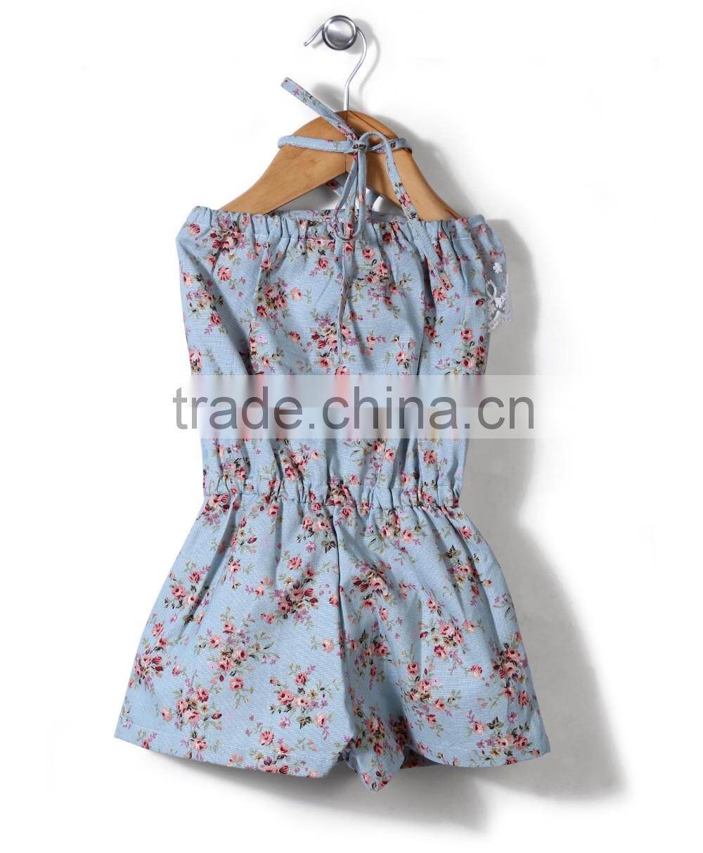 Wholesale bulk kids clothing 2016 baby off shoulder floral printed jumpsuit