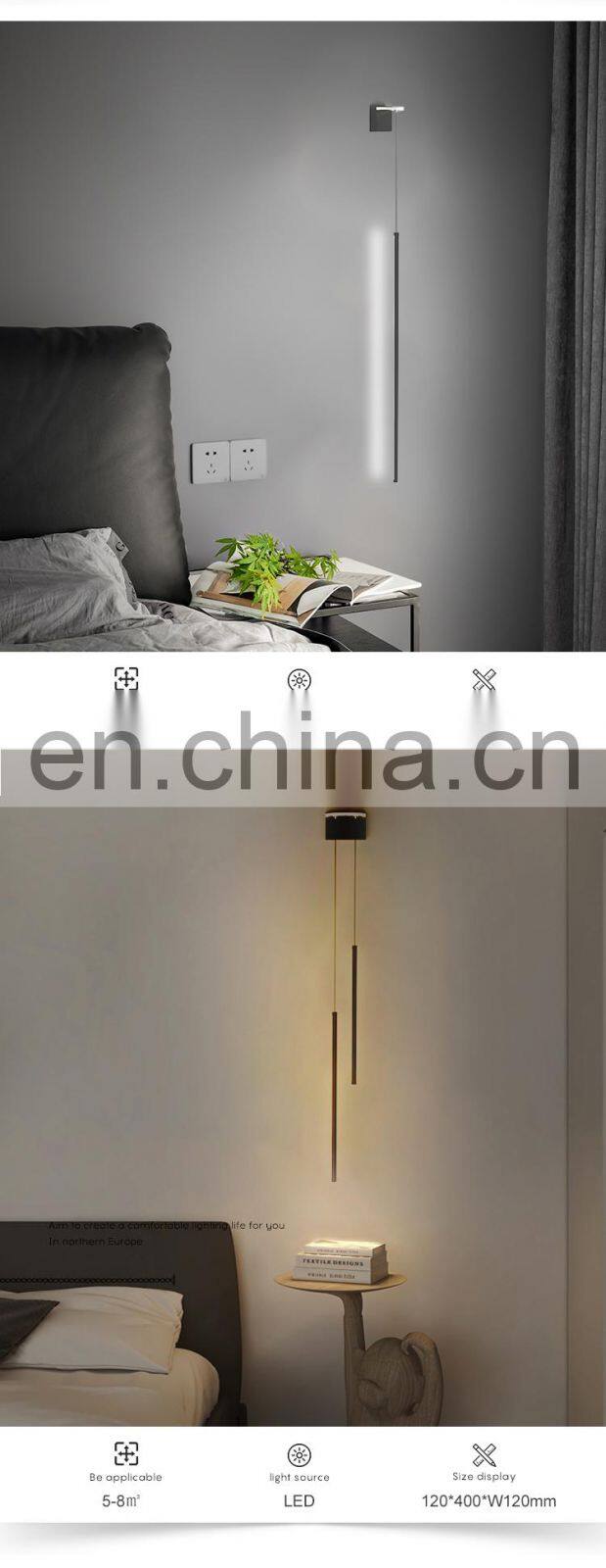New Listed Indoor Decoration Black Aluminum Acrylic Bedroom Living Room Modern LED Wall Lamp