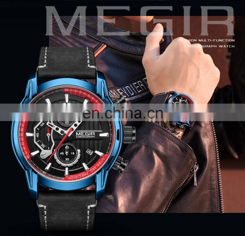 Megir 2104G Brands Quartz Watches for Mens Waterproof Clock Luxury Leather Wrist Watches Men