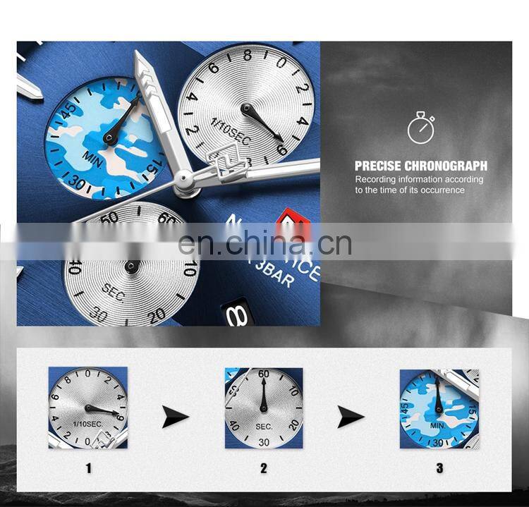NAVIFORCE NF9169 Unique Design Original Japan Quartz Brand Watch Camouflage Stainless Steel Men Wrist Watches