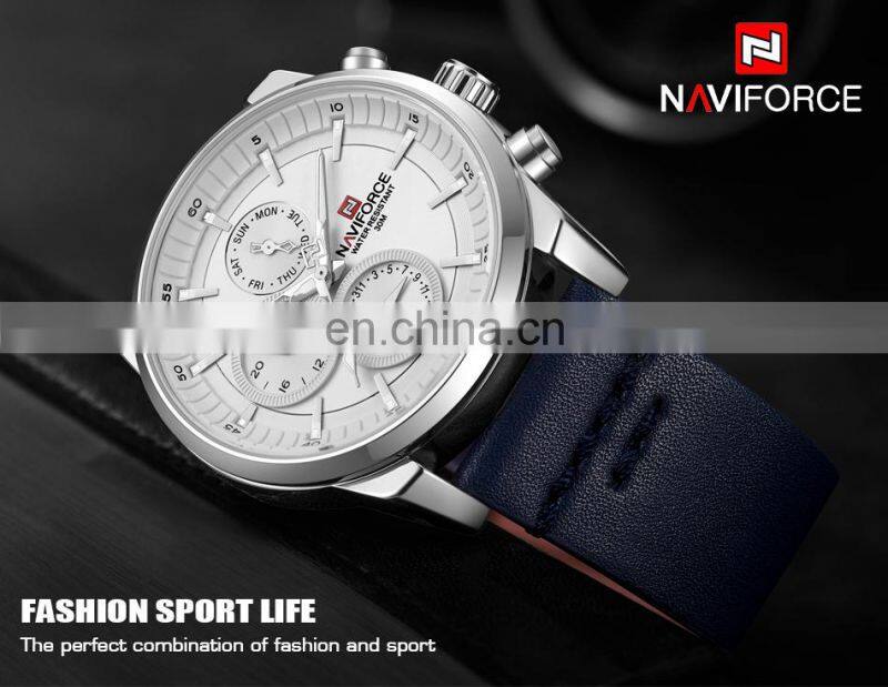 Naviforce 9148 Hot Sale Quartz Movement Wrist Watch Leather Waterproof Chronograph Watch Designer Mens Top Luxury Watches