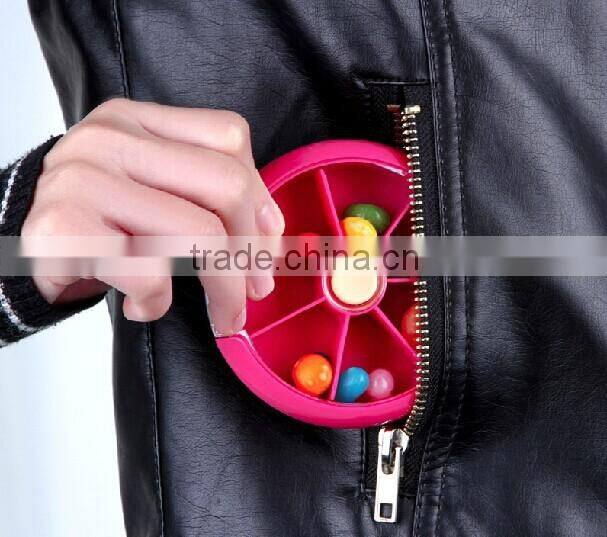 7 Day Round Rotating Press Button Plastic Pill case/ plastic pill box