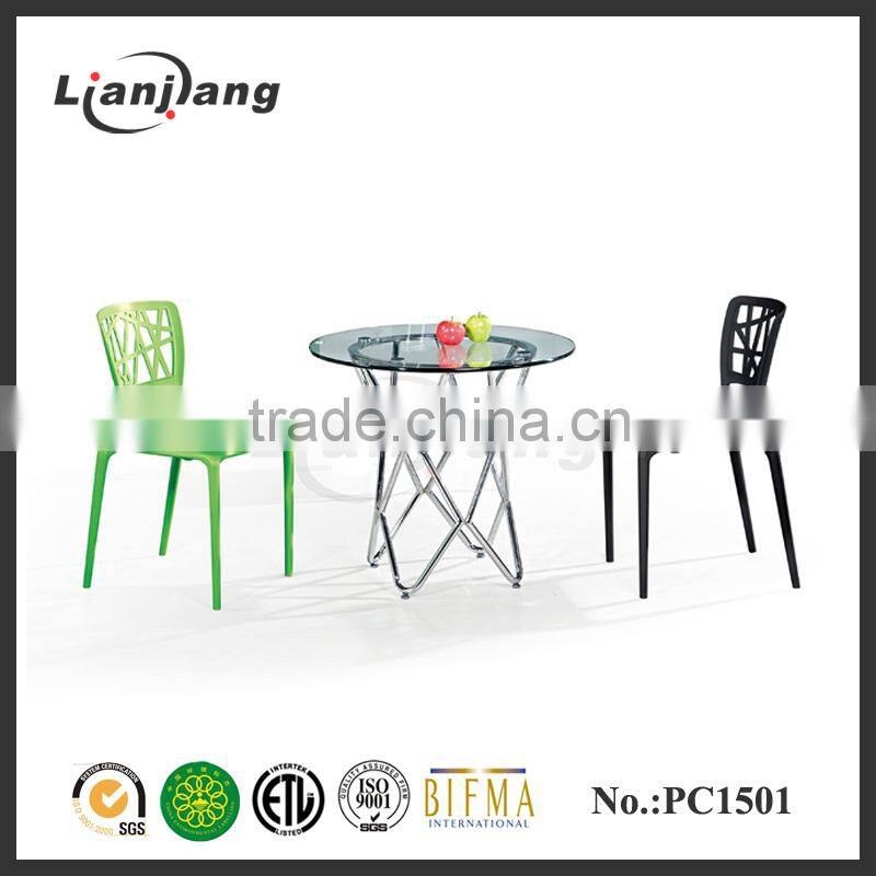 colorful plastic chair with wooden leg