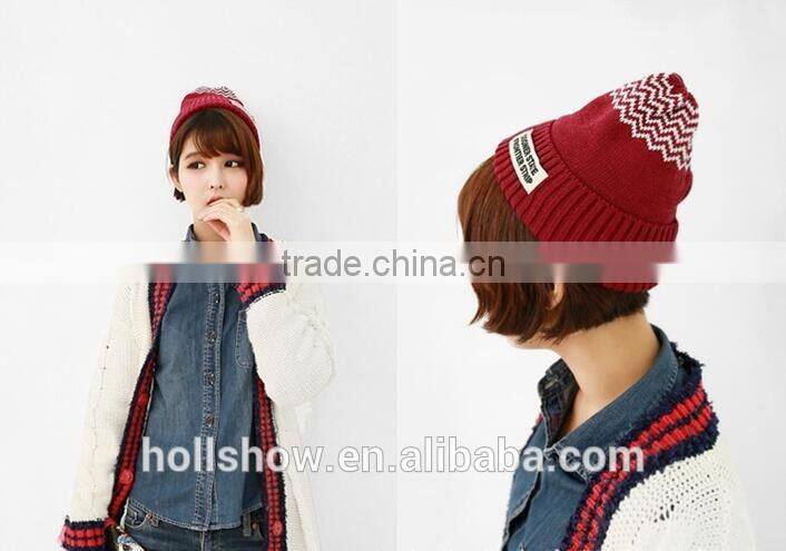 Best Selling Fashion Cute Peaked Top Wave Knitting Hats and Caps for Women