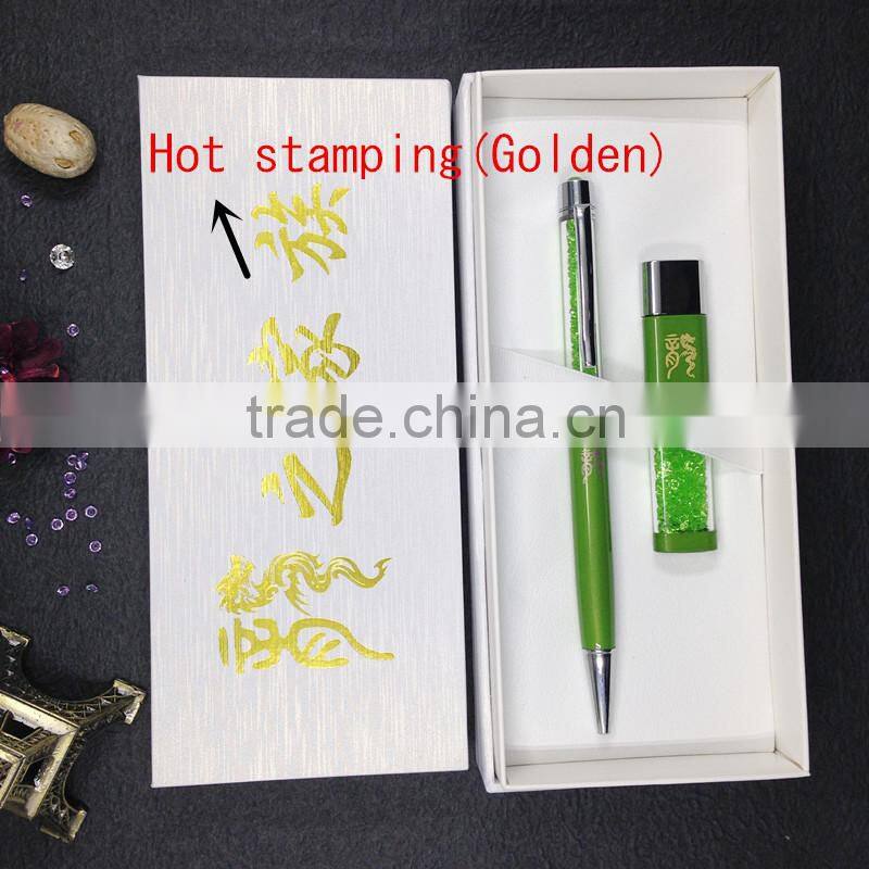 colorful crystal ball pen and crystal usb flash drive gift set