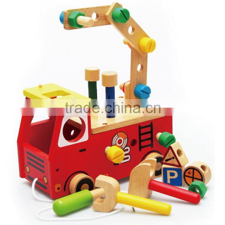 top sale wooden toy fire trucks OEM new design intelligent toy DIY trucks for kids EZ5085