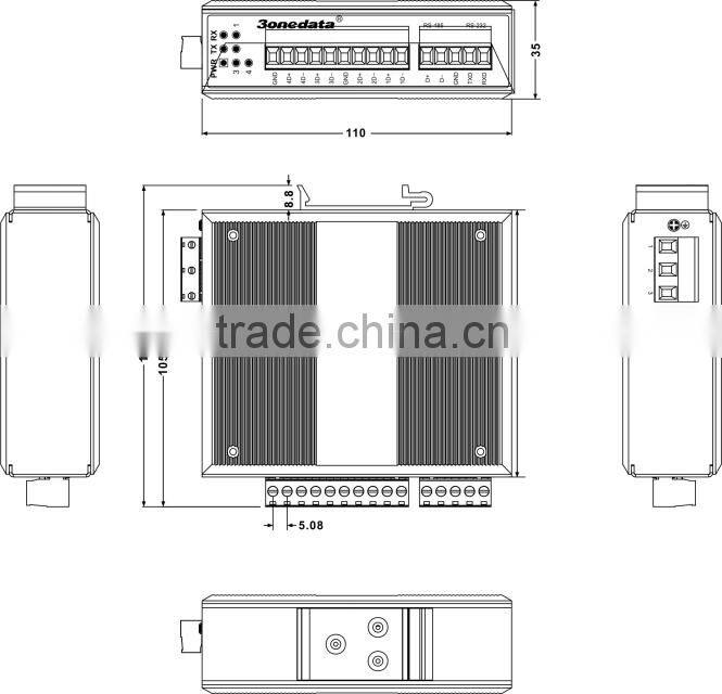 Industrial Isolation RS-232/485 to 4-port RS-485 HUB