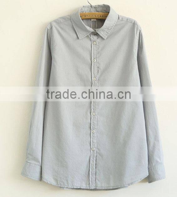 ladies cotton simple top shirt nude color long sleeve blouse