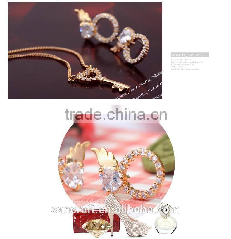 Love heart cubic zirconia best selling 2016 18k gold plated jewelry set