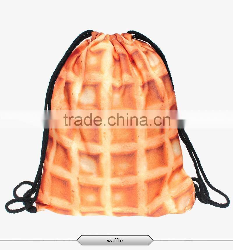 Waterproof polyester 3d printing candy design drawstring backpack