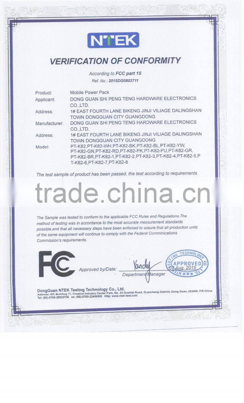 CE FCC ROHS universal portable power bank from 14years power bank factory