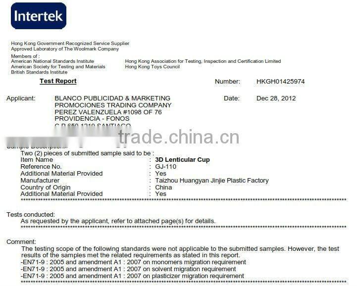 cartoon plastic pp lenticular cup with handle