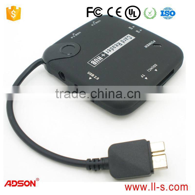 for Samsung galaxy note 3 n9000 Micro USB 2.0 Type 7 in 1 SD(HC) TF M2 MS card reader + 3 ports OTG USB HUB