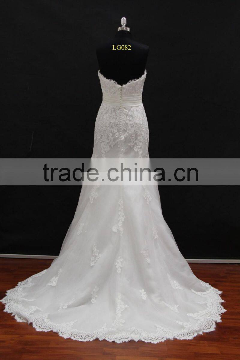 Real factory sample! organza drapping belt popular french lace applique wedding dress