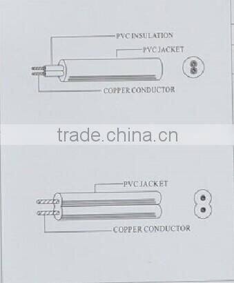 3.1 mm PVC insulation Two cores 12A VSF/HVSF flexible cord made in china