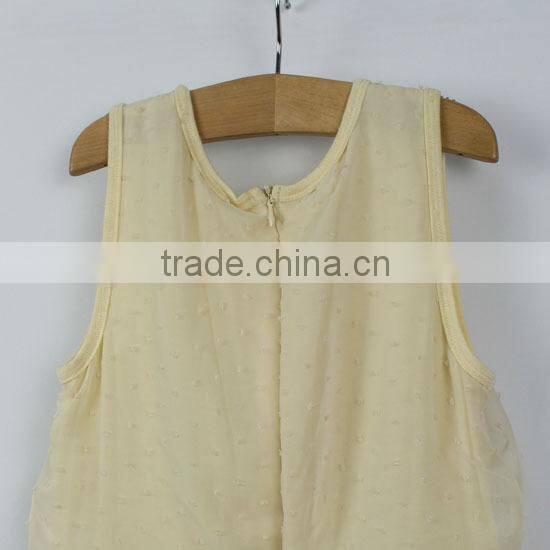 One piece girls casual green striped dress with upper cream chiffon fabric