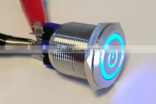 Ring Illuminated Self-locking Waterproof Push Button Switch L22(Dia.22mm) With Power Symbol