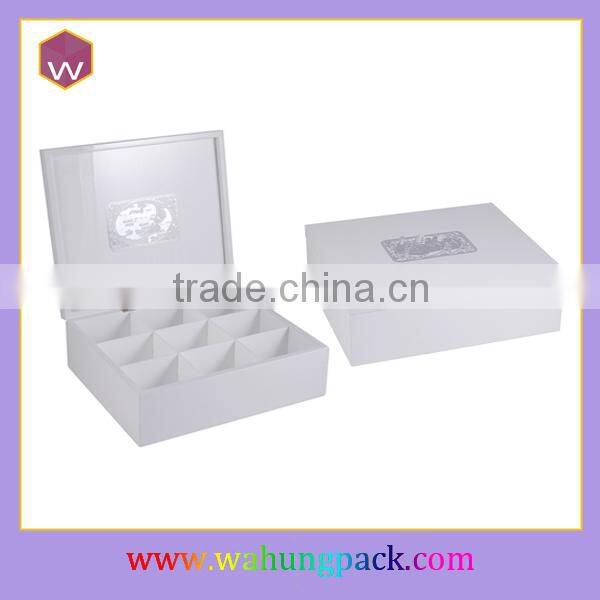 Custom White Wooden Tea Bag Packaging Box With 9 Compartments