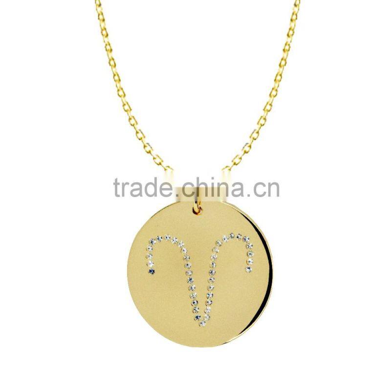 925 Silver/Brass Pandents Rose Gold/Yellow/Silver Plated with Genuine Crystal Customize Design 'Horoscope' for 'Aries'