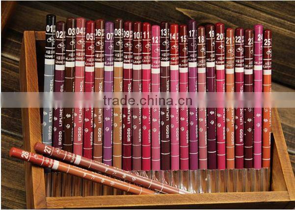Newest Fashoin Korea Waterproof Long Lasting Makeup Wooden Lip Liner Pencil Lipliner 28 colors