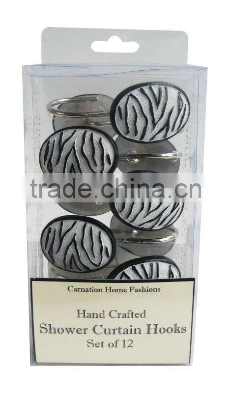 butterfly design shower curtain with 12 pcs decorative resin hooks